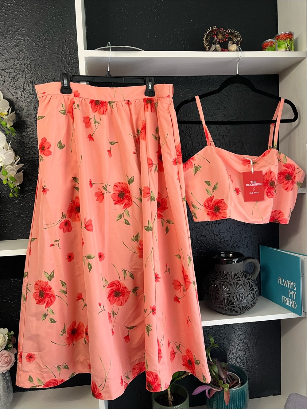 Peach Floral Maxi Skirt and Crop Top Set